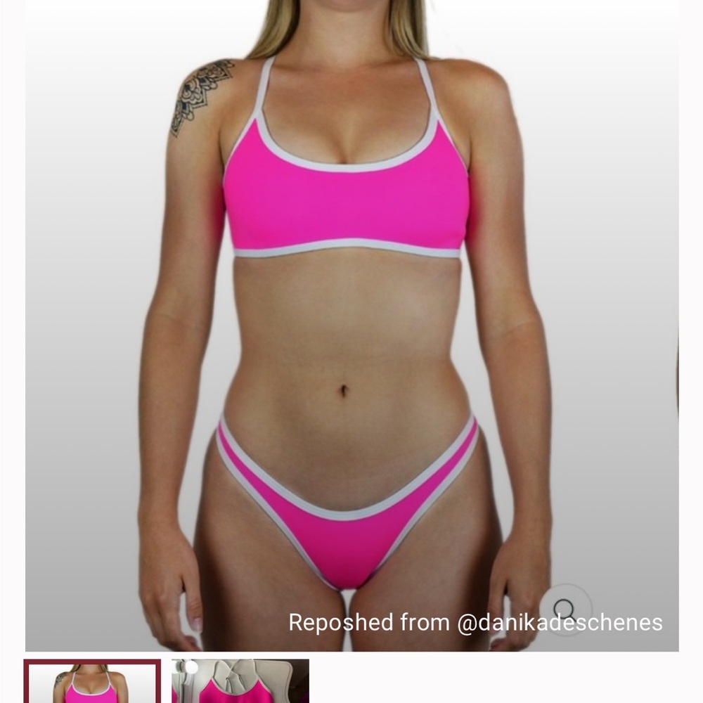 Hoaka swimwear neon pink set - top large - bottom med
